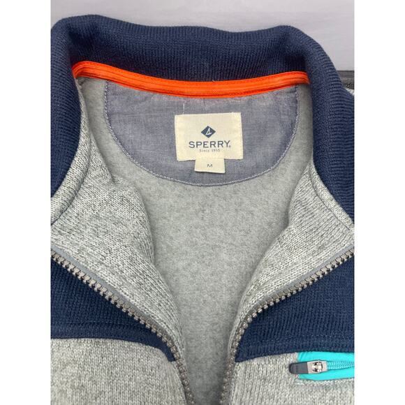 Sperry Vest Men's Medium Gray Blue Fleece Full Zip - Picture 4 of 7